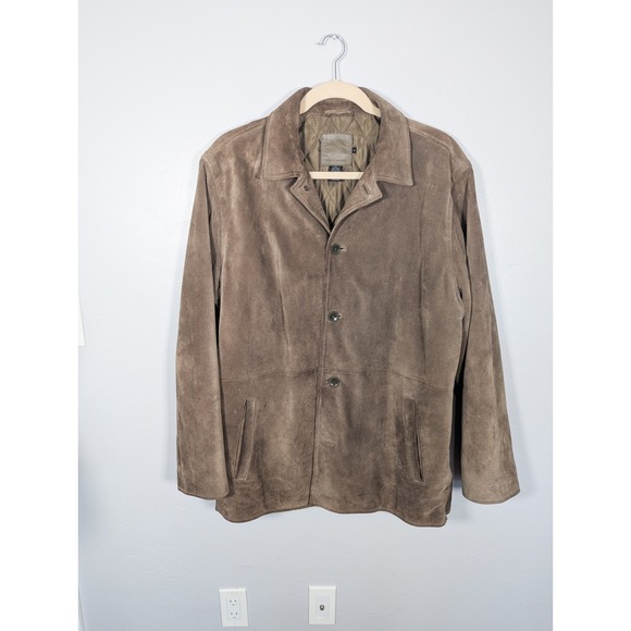 J Crew Jacket XL Y2K 90s‎ Suede Leather Quilted Lined Tan Button Up Coat
